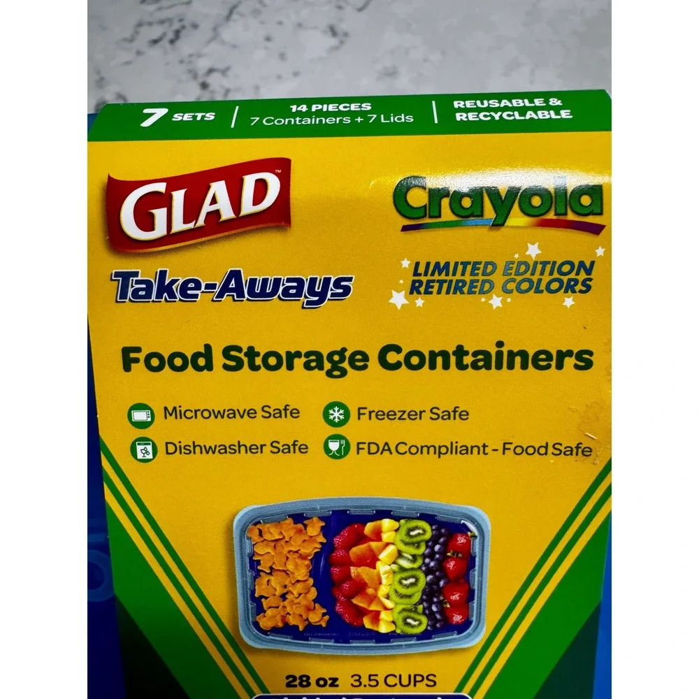 NEW Glad Crayola Take-Aways Food Storage Containers Violet Blue Divided 7 Sets